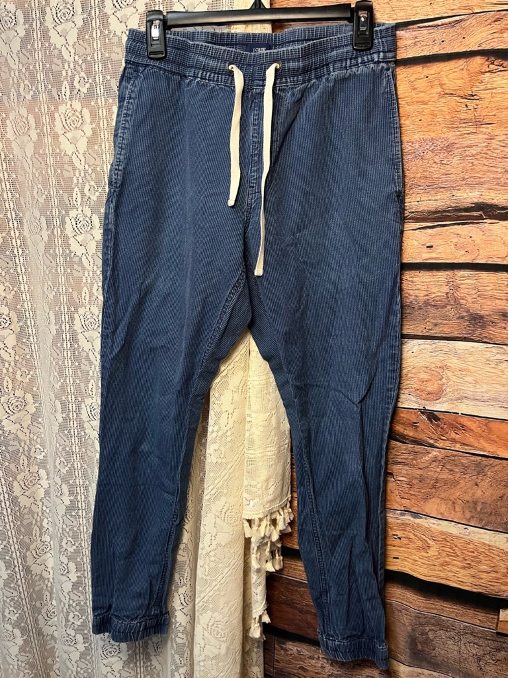 J. Crew Indigo Pinstripe Chambray Jogger Pants (247) - Picture 3 of 10